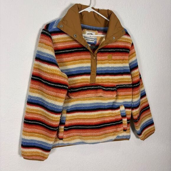 Billabong Orange, Blue, & Yellow Striped Fleece Snap Pullover Women's Small - Picture 2 of 8